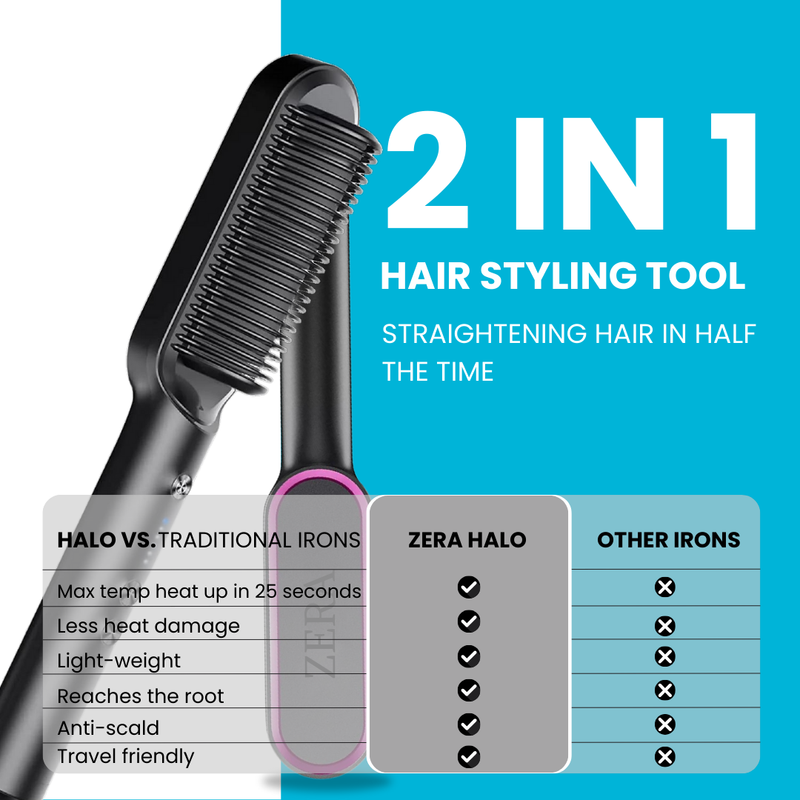 ZERA HALO Hair Straightening Brush, Hair Straightening Comb for all Ages and Gender