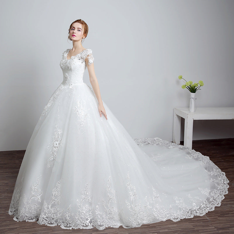 Bride wedding wedding Korean fashion Princess trailing wedding dress new lace strap wedding dress