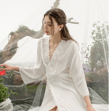 Bridal French Wedding Beauty Back Lace Long Nightgown